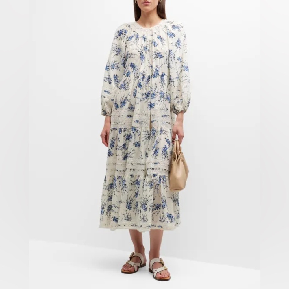 The Great. The Hideaway Floral Tiered Midi Dress
